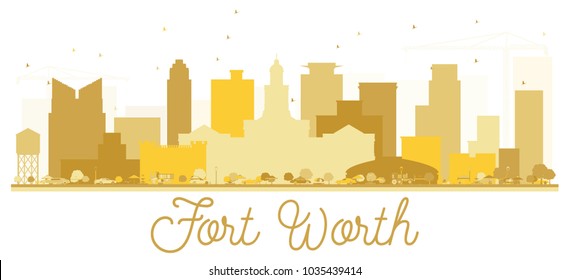 Fort Worth Texas USA City skyline Golden silhouette. Simple flat concept for tourism presentation, banner, placard or web site. Fort Worth Cityscape with landmarks. Vector illustration.