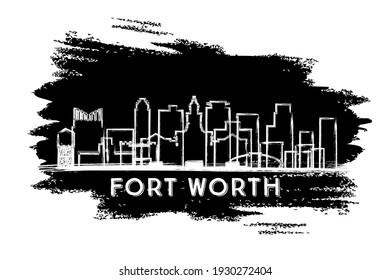 Fort Worth Texas USA City Skyline Silhouette. Hand Drawn Sketch. Business Travel and Tourism Concept with Historic Architecture. Vector Illustration. Fort Worth Cityscape with Landmarks.