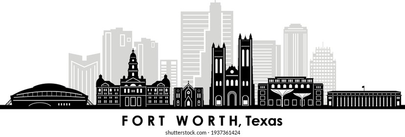 FORT WORTH Texas USA City Skyline Vector
