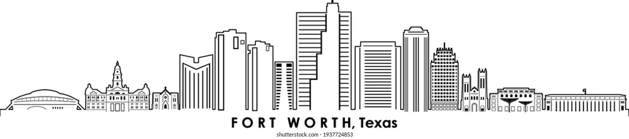 FORT WORTH Texas USA City Skyline Vector
