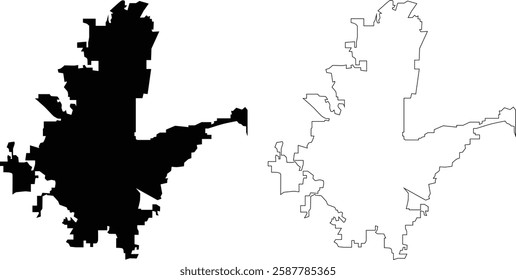 Fort Worth Texas vector map silhouette, outline, contour 