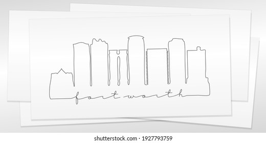 Fort Worth, TX, USA Doodle Skyline Hand Drawn. City One Line Art Illustration Landmark. Minimalistic Sketch Pen Background.