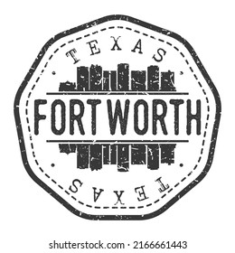 Fort Worth, TX, USA Stamp Skyline Postmark. Silhouette Postal Passport. City Round Vector Icon. Vintage Postage Design.