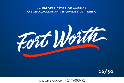 Fort Worth, USA hand made calligraphic lettering in original style. US cities typographic script font for prints, advertising, identity. Hand drawn touristic art in high quality. Travel and adventure