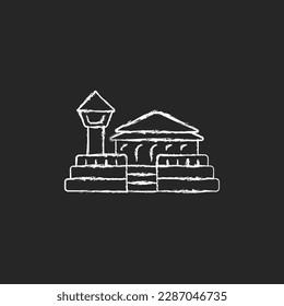 Fort Zeelandia chalk white icon on dark background. Taiwan solid fortress against enemy. Asian ethnic heritage. Middle age oriental architecture. Isolated vector chalkboard illustration on black 
