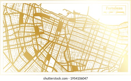 Fortaleza Brazil City Map in Retro Style in Golden Color. Outline Map. Vector Illustration.