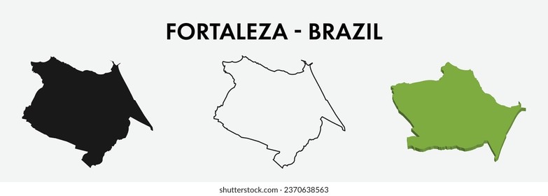 El mapa de la ciudad brasil de Fortaleza estableció el diseño de la ilustración vectorial aislado en el fondo blanco. Concepto de viajes y geografía.