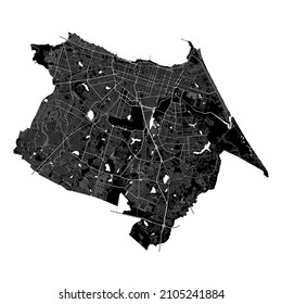 Fortaleza, Brasil, mapa vectorial de alta resolución con límites de ciudad, y caminos editables. El mapa de la ciudad fue dibujado con áreas blancas y líneas para carreteras principales, caminos laterales y cursos de agua en un negro