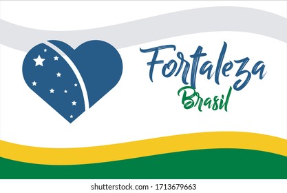 Fortaleza, cidade do Brasil, BR (Fortaleza, city of Brazil, BR in portuguese) banner heart for print and tourism.