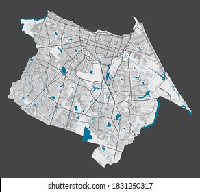 Fortaleza map. Detailed map of Fortaleza city administrative area. Cityscape panorama. Royalty free vector illustration. Outline map with highways, streets, rivers. Tourist decorative street map.