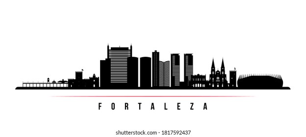 Fortaleza skyline horizontal banner. Black and white silhouette of Fortaleza City, Brazil. Vector template for your design. 