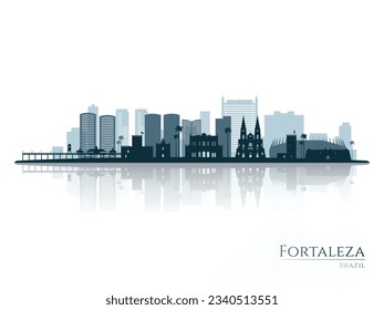 Fortaleza skyline silhouette with reflection. Landscape Fortaleza, Brazil. Vector illustration.