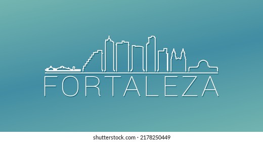 Fortaleza - Estado de Ceará, Brasil Skyline Linear Design. Ilustración de ciudad plana Ilustración de imágenes recorridas mínima. Icono del vector de desplazamiento degradado de fondo.