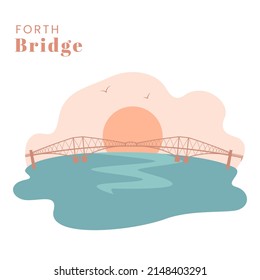 Forth bridge silhouette. Flat style color vector illustration of a railway bridge in Edinburgh.