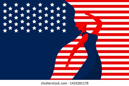 Forth Of July Independence Day. Women Dance On Celebration Holiday With American Banner. Vector Illustration On Flat Style.