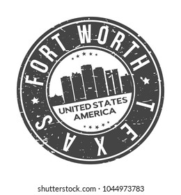 Forth Worth Texas USA Round Stamp Icon Skyline City Design badge Rubber.