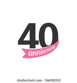 Fortieth Anniversary vector logo. Number 40. Illustration for greeting card, invitation, poster, marriage, commemoration, certificate