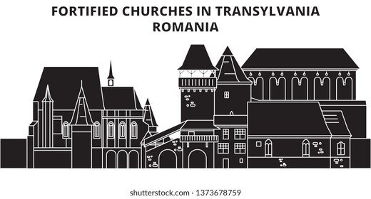 Fortified Churches In Transylvania ,  Romania ,  travel skyline vector illustration. 