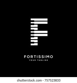 Fortissimo logo template design with stylized letter F. Vector illustration.