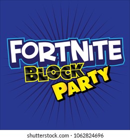 Fortnite Block Party Kids party event, Headline for Block Party. Blue Burst background Kids Party, Fort Night
