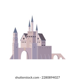 Fortress with arch gates, royal retro french citadel with towers. Vector palace of stone, kingdom architecture exterior royal building palace