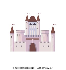 Fortress with brick towers, medieval castle palace isolated cartoon citadel. Vector magic fantasy kingdom fortress of stone bricks and gate