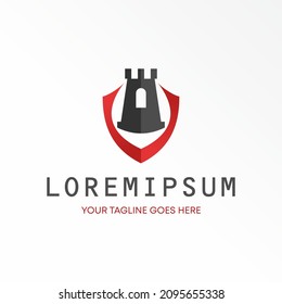 Fortress castle and guard shield image graphic icon logo design abstract concept vector stock. Can be used as a symbol related to fitness or game.