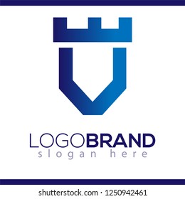 Fortress castle initial V logo template vector