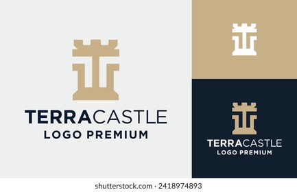 Fortress castle letter t terracotta vector royal building historic castle chess castle logo	