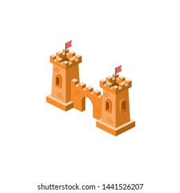 Fortress castle wall. Vector 3d isometric, color web icons set, new flat style. Creative illustration, idea for infographics.