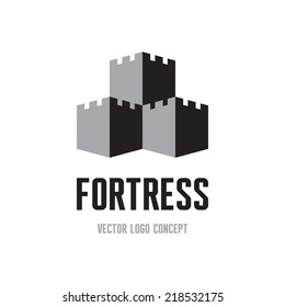 Fortress - creative logo template concept. Castle tower abstract sign illustration. Architecture design element. 