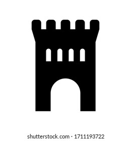 Fortress door icon. Castle entrance sign. Line design.