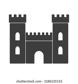 Fortress gray icon. Ancient building. Medieval. Isolated on a white. Simple. Flat art. Vector texture. 