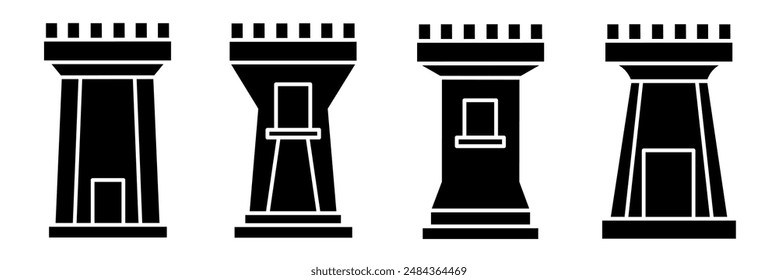 Fortress icon illustration. Black and white fortress icon set. Stock vector collection.