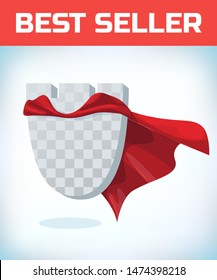 Fortress icon template in red cape. Fortress symbol in red cloak. Vector isolated illustration on a white background