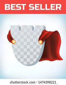 Fortress icon template in red cape. Fortress symbol in red cloak. Vector isolated illustration on a white background
