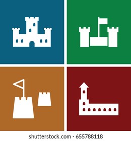 Fortress icons set. set of 4 fortress filled icons such as castle