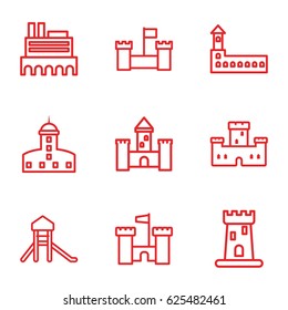 Fortress icons set. set of 9 fortress outline icons such as 
