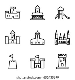 Fortress icons set. set of 9 fortress outline icons such as castle