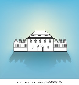 Fortress illustration with thin line on a gradient mesh backlit and shadow dropping background