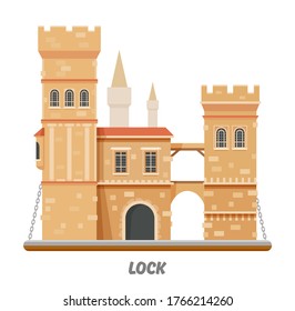 Fortress lock castle fort towers with drawbridge