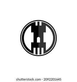 Logo de la fortaleza. logotipo de castillo con círculo
