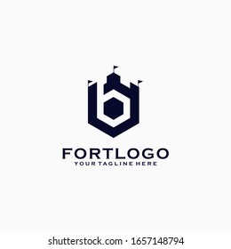 Fortress logo design emblem vector illustration black and bold style logo template