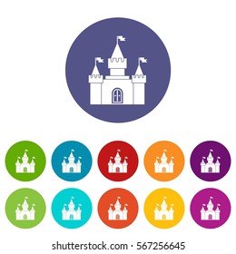Fortress set icons in different colors isolated on white background