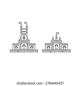 Fortress set on a white background. Fortress outline illustration. Historical fortress with flag vector