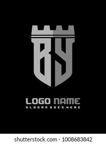 Fortress shield initial B Y logo template vector