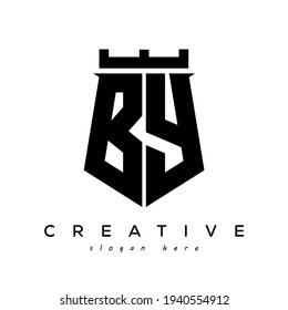 Fortress shield initial BY logo vector design
