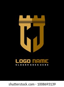 Fortress shield initial C J logo template vector