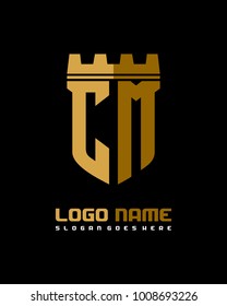 Fortress shield initial C M logo template vector