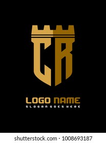 Fortress shield initial C R logo template vector